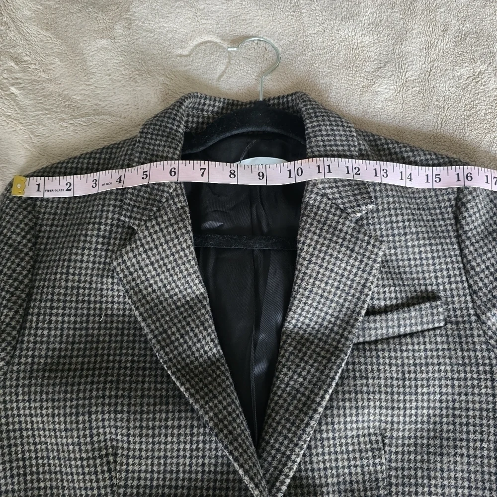 Zara Wool Blend Blazer Sz M Brown Houndstooth Plaid Tailored Career Old Money - Picture 10 of 16